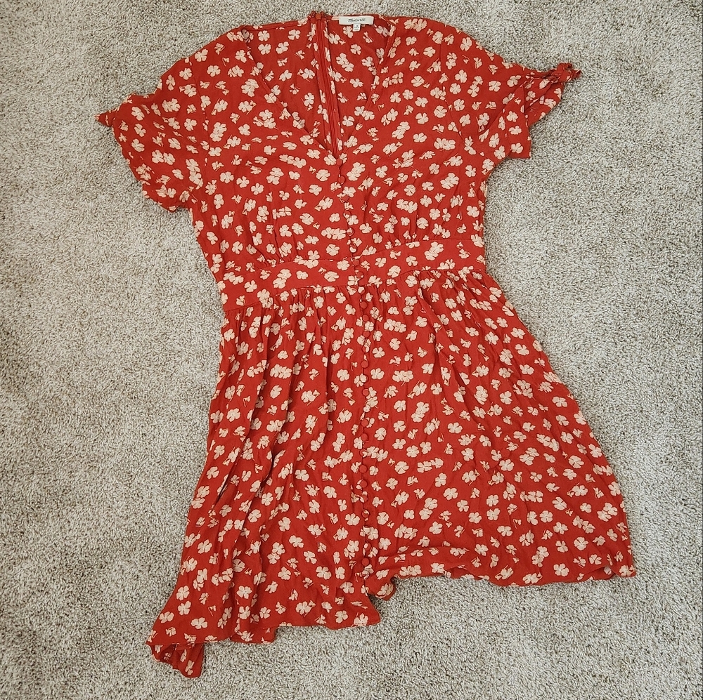 Madewell Button-Font Tie Sleeve Retro Dress in Happy Hibiscus